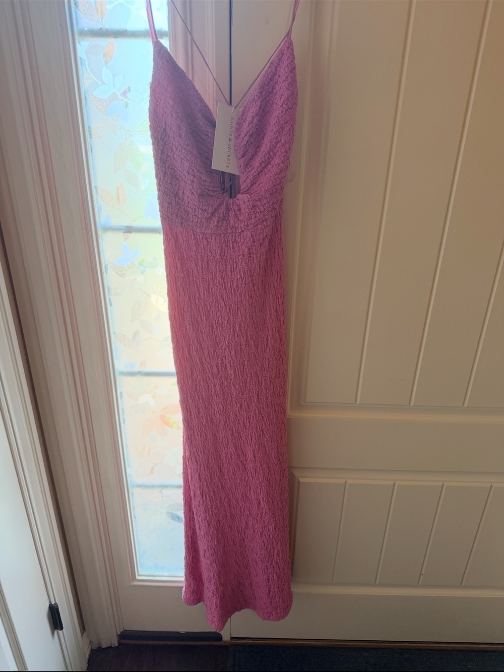 Barbie Pink Textured Maxi Dress with Plunge Neckline from Selfie Leslie - Picture 2 of 6